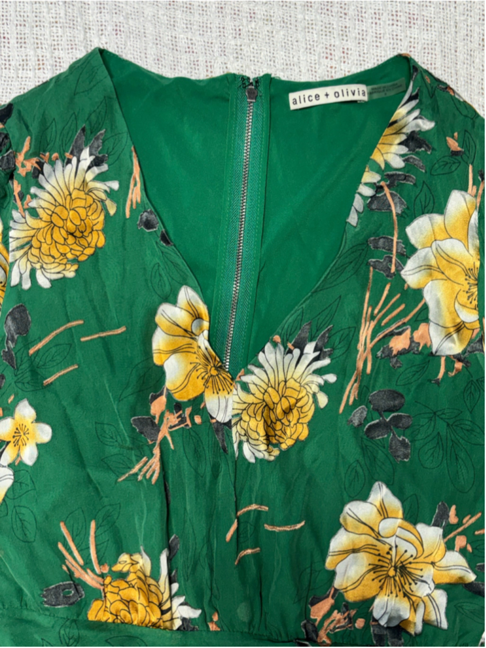 Alice + Olivia RARE Coco Floral Silk Blend Green & Gold Chiffon Dress Size 6 EUC - Picture 5 of 12